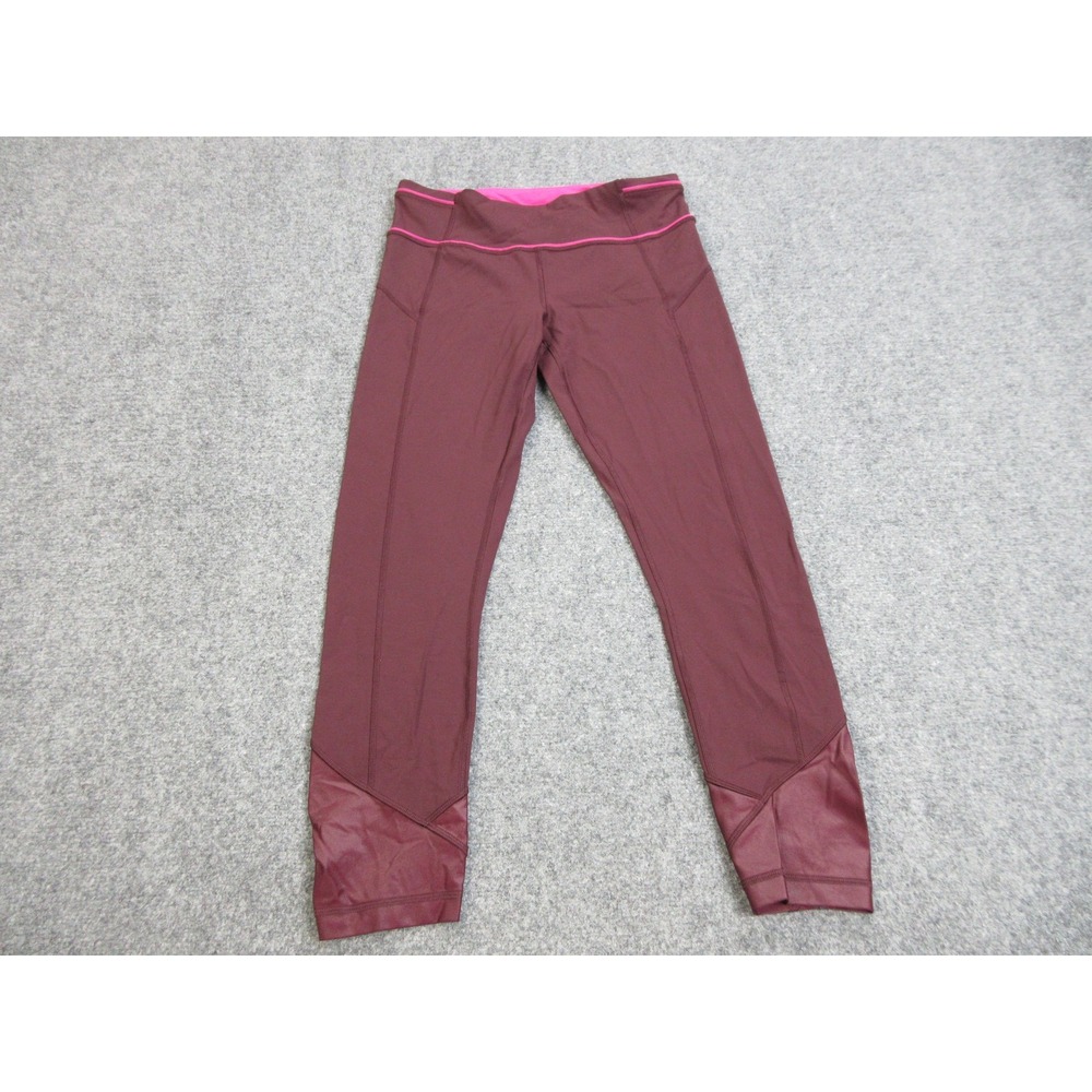 Lululemon Pants Womens 8 Maroon Pink Mesh Panel Yoga Athletic Running Leggings‎